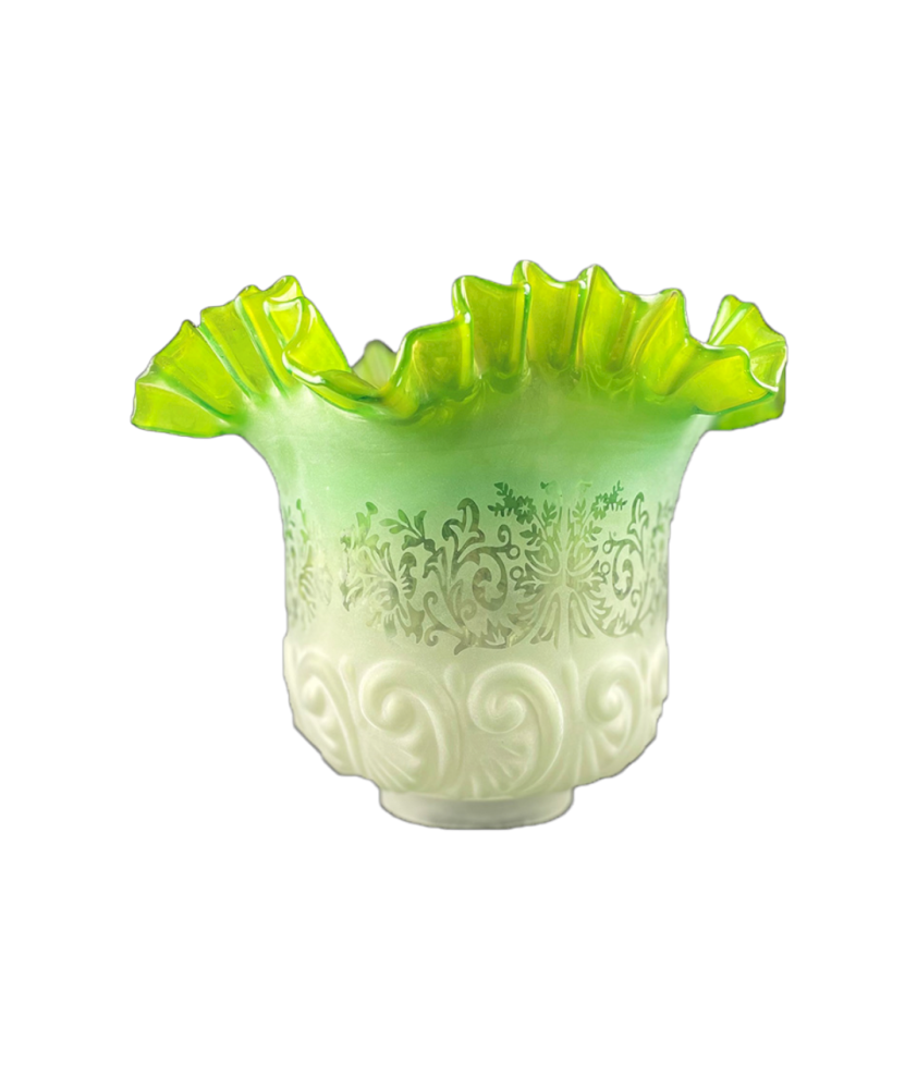 Original Frosted & Embossed Green Victorian Oil Lamp Shade (85mm Base)